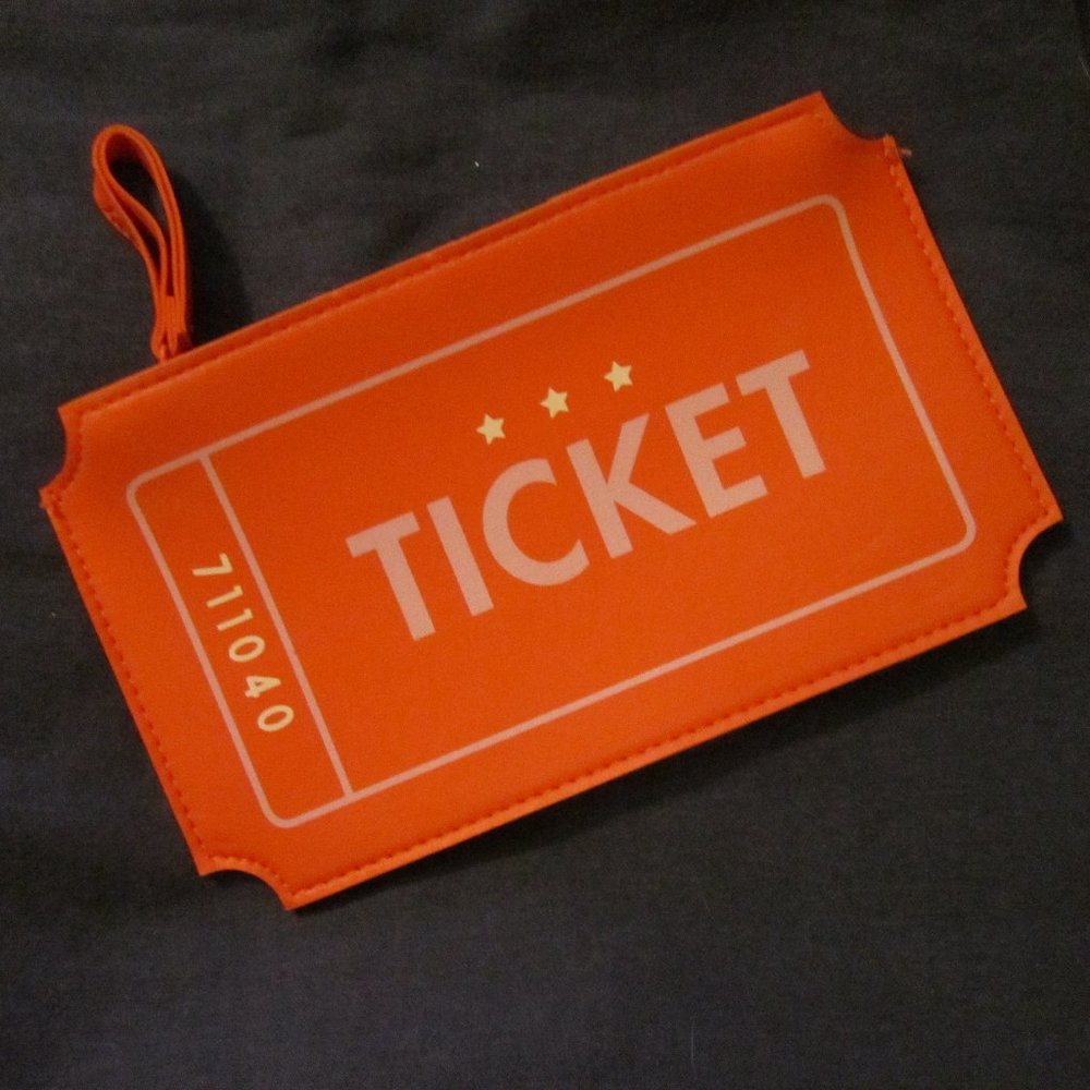 3 for💲25🌟 Ipsy orange TICKET zippered makeup bag clutch-pencil case